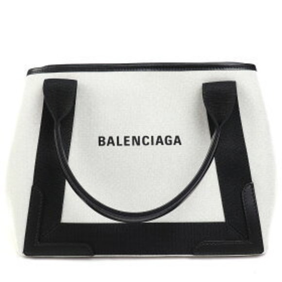 Balenciaga Navy Blue CABAS Tote Bag Canvas Natural Noir Black Floral - Picture 1 of 13
